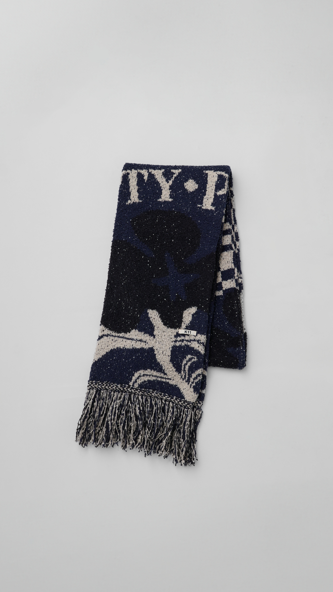 【KHOKI】Intrarsia knit muffler -White Future Present - KHOKI | Intarsia Knit Scarf