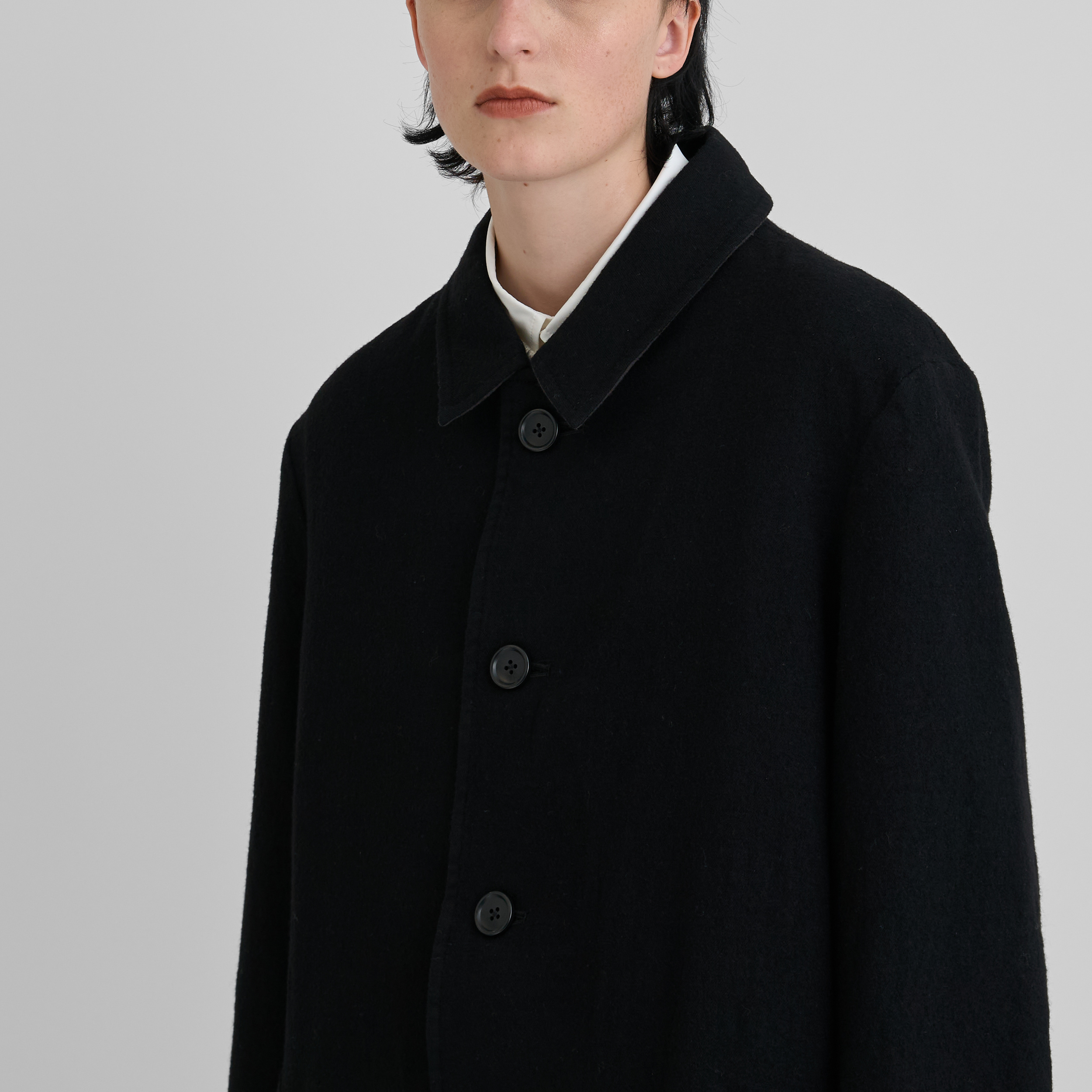 KHOKI】washed wool coat black