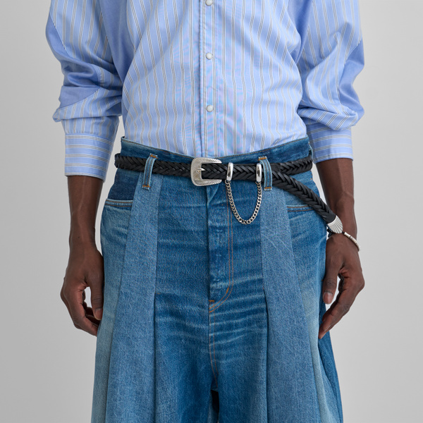 【Jieda】 LETHER WESTERN BELT JieDa Black Western Belt JieDa