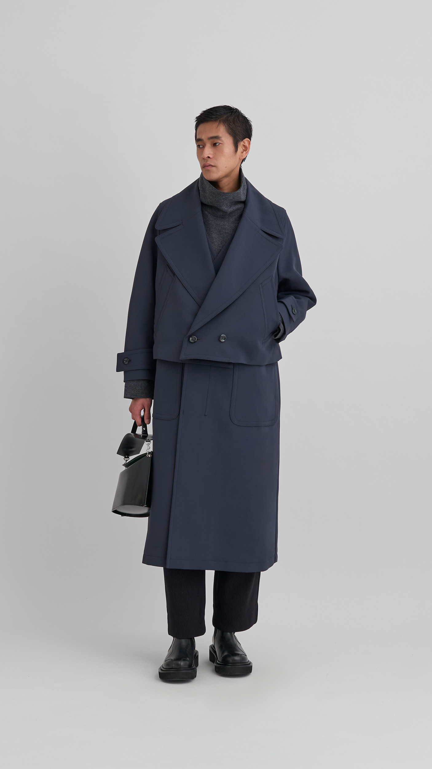 ジャケット・アウター KHOKI 24AW Washed wool coat Black KHOKI】washed wool coat black