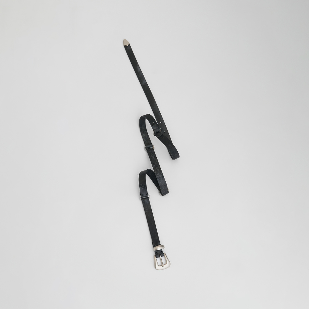 YOKE - 【残りわずか】Narrow Leather Belt(BLACK×SILVER