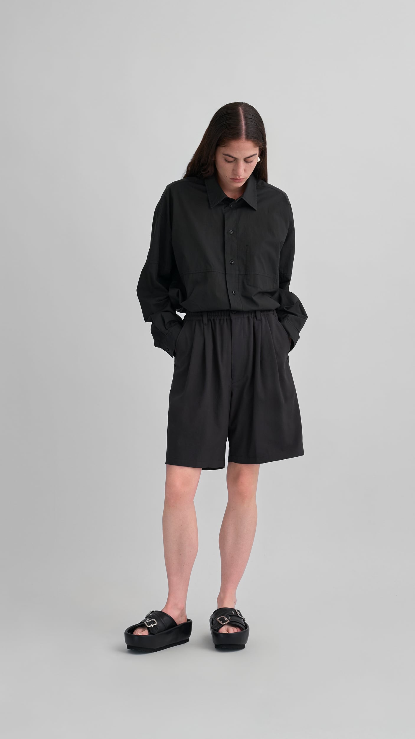 Future Present - YOKE | Tropical Wool Wide Leg Easy Shorts