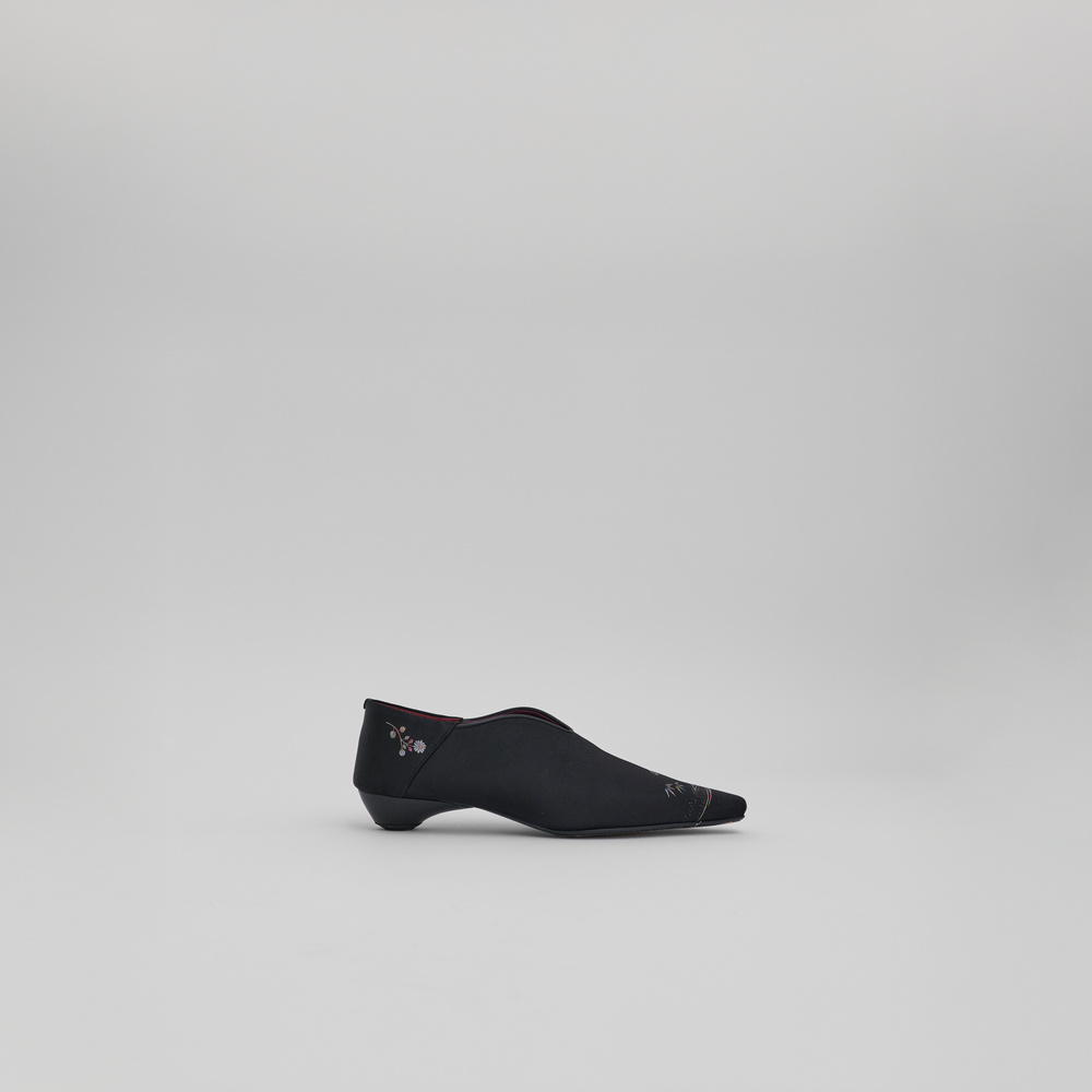 靴 Mame Kurogouchi Babouche Shoes Curved Line Low Heel Nature Pattern Babouche Shoes - black