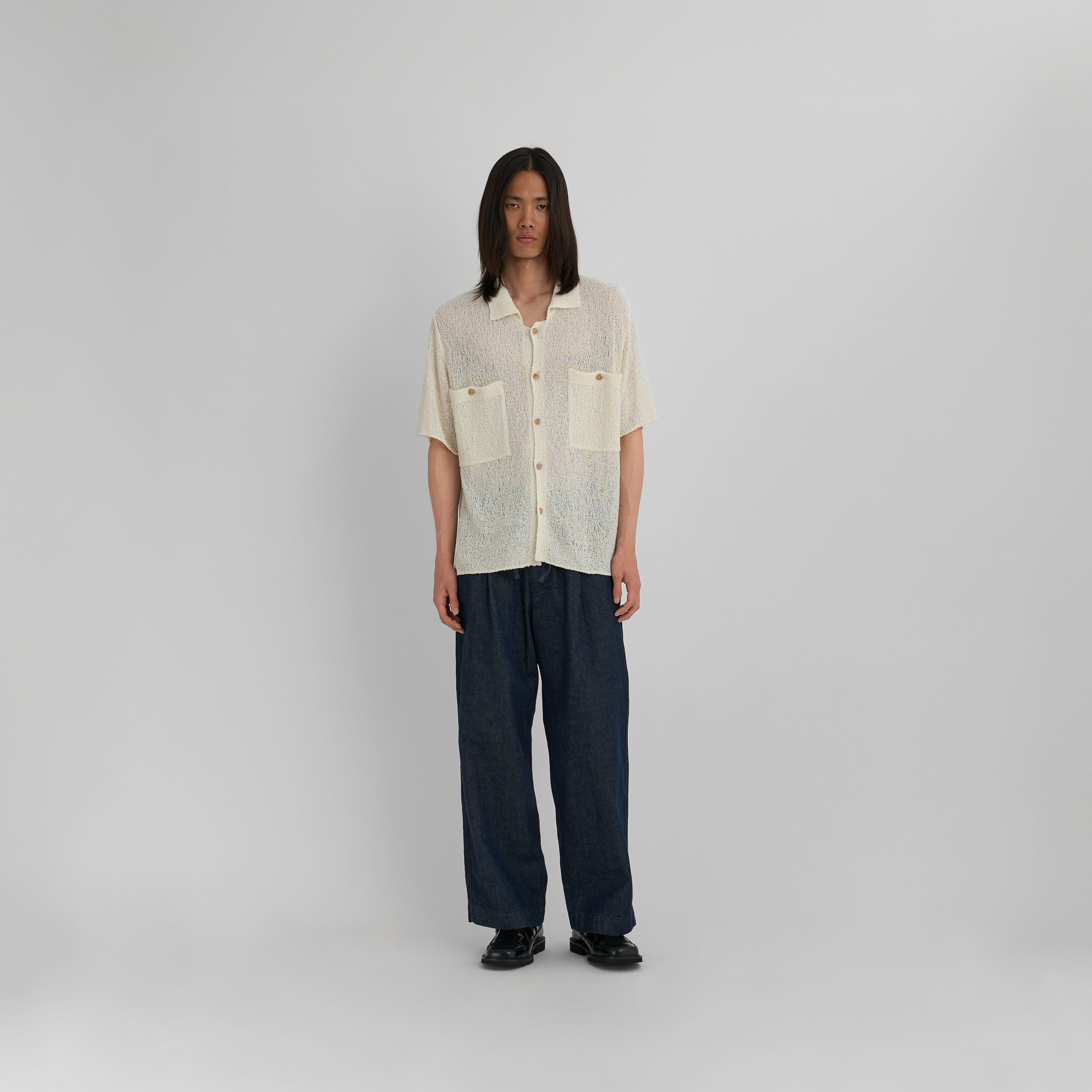 Future Present - YOKE | Cotton Sheer Knit Open Collar Shirt