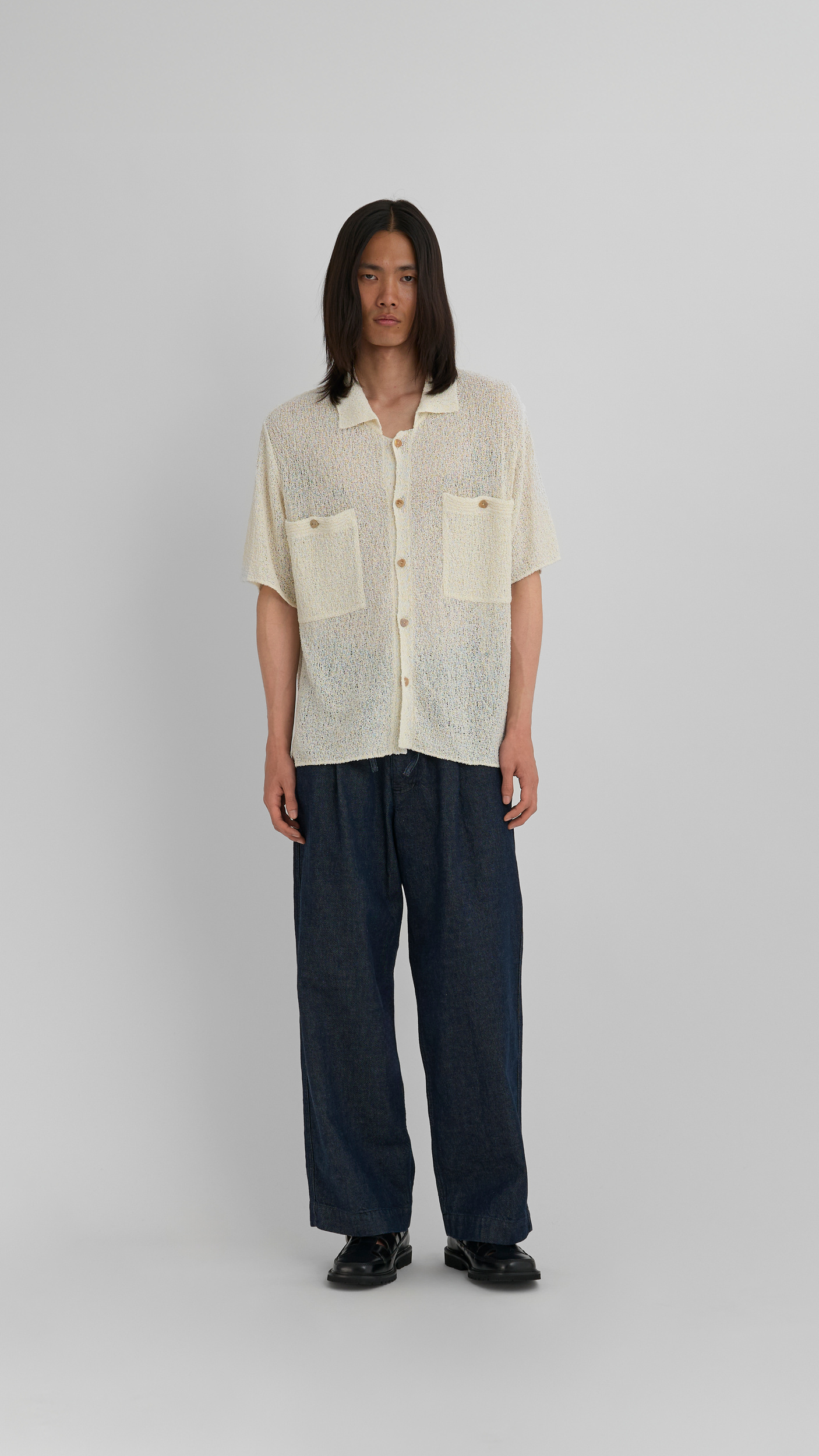 Future Present - YOKE | Cotton Sheer Knit Open Collar Shirt