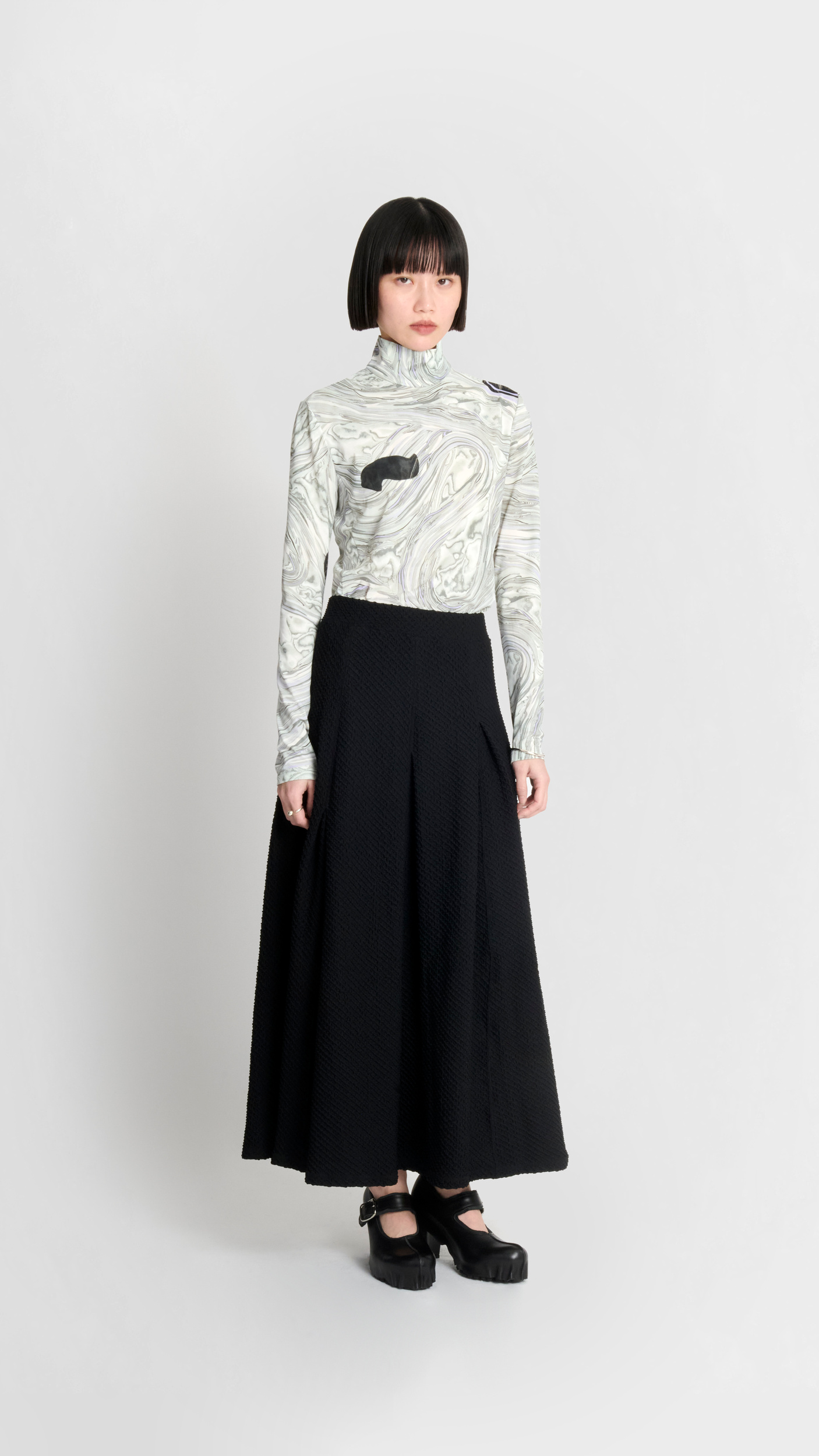 Future Present - MAME KUROGOUCHI | Shirring Jersey Jacquard Flare 