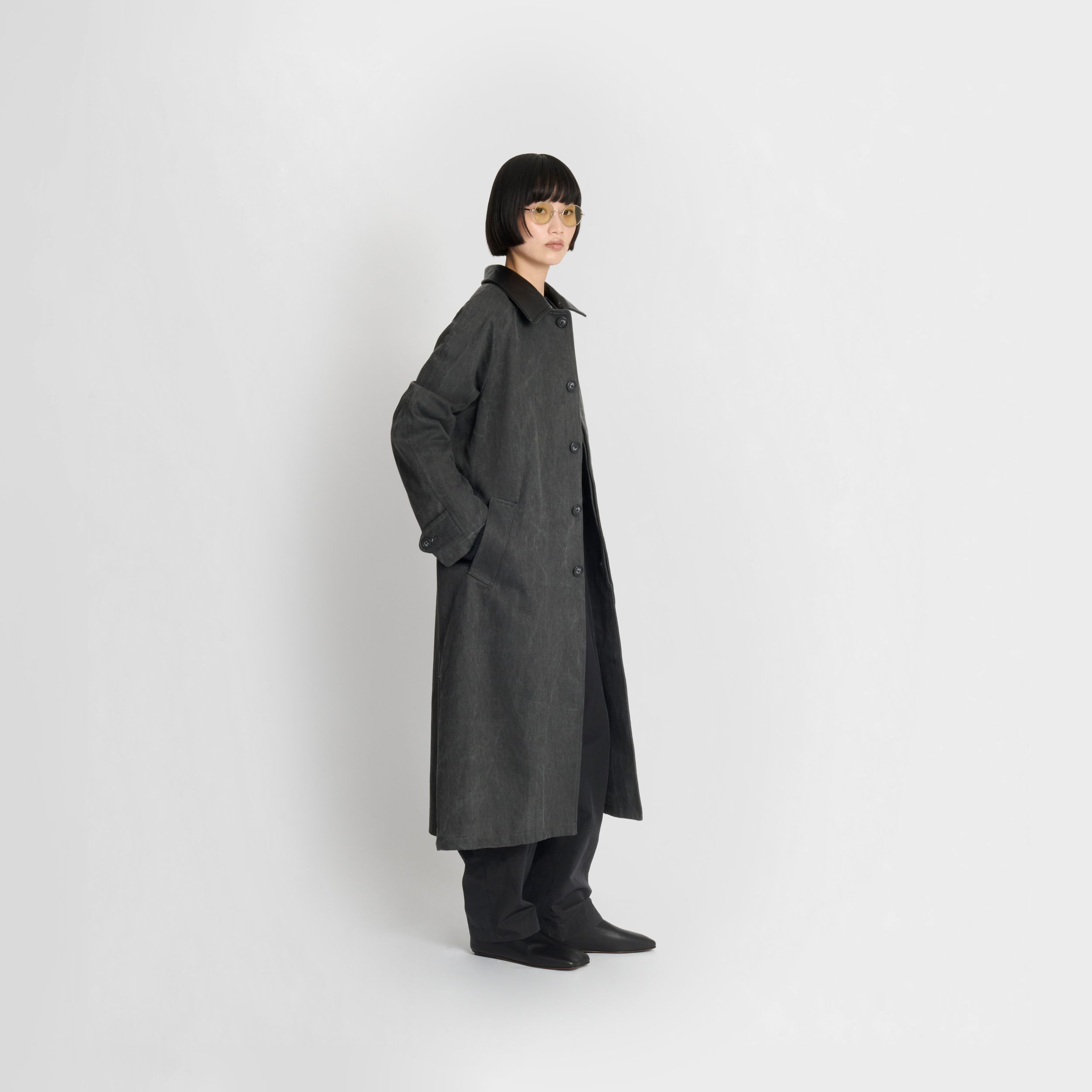 Future Present - JIEDA | Leather Collar Fade Overcoat