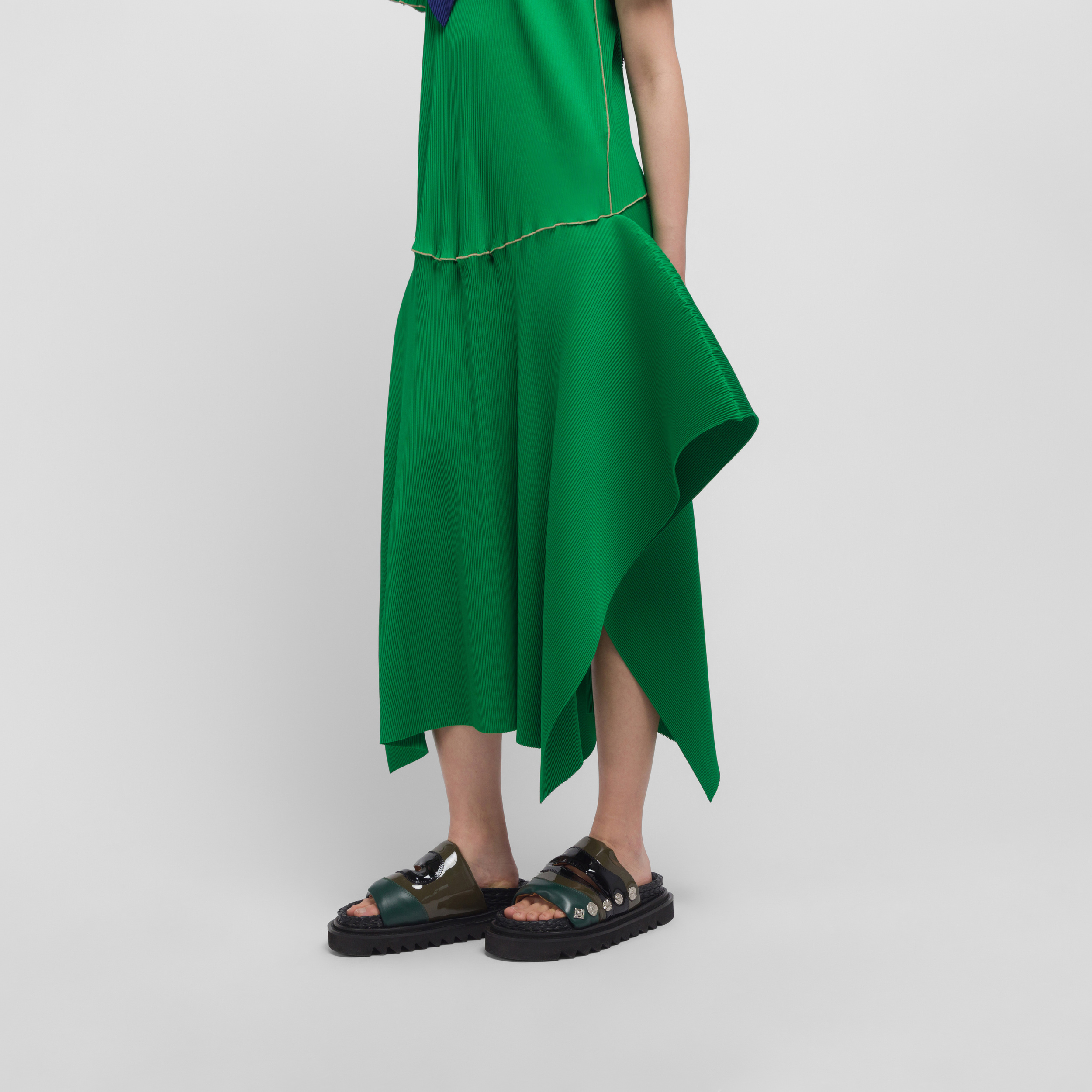knee length dresses for ladies Kotohayokozawa Todo Wave Long Sleeve Dress Mint  OKURA