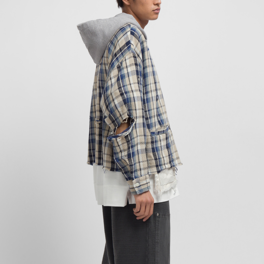 JieDa ジエダ 23SS DAMAGE FLANNEL HOOD SHIRT