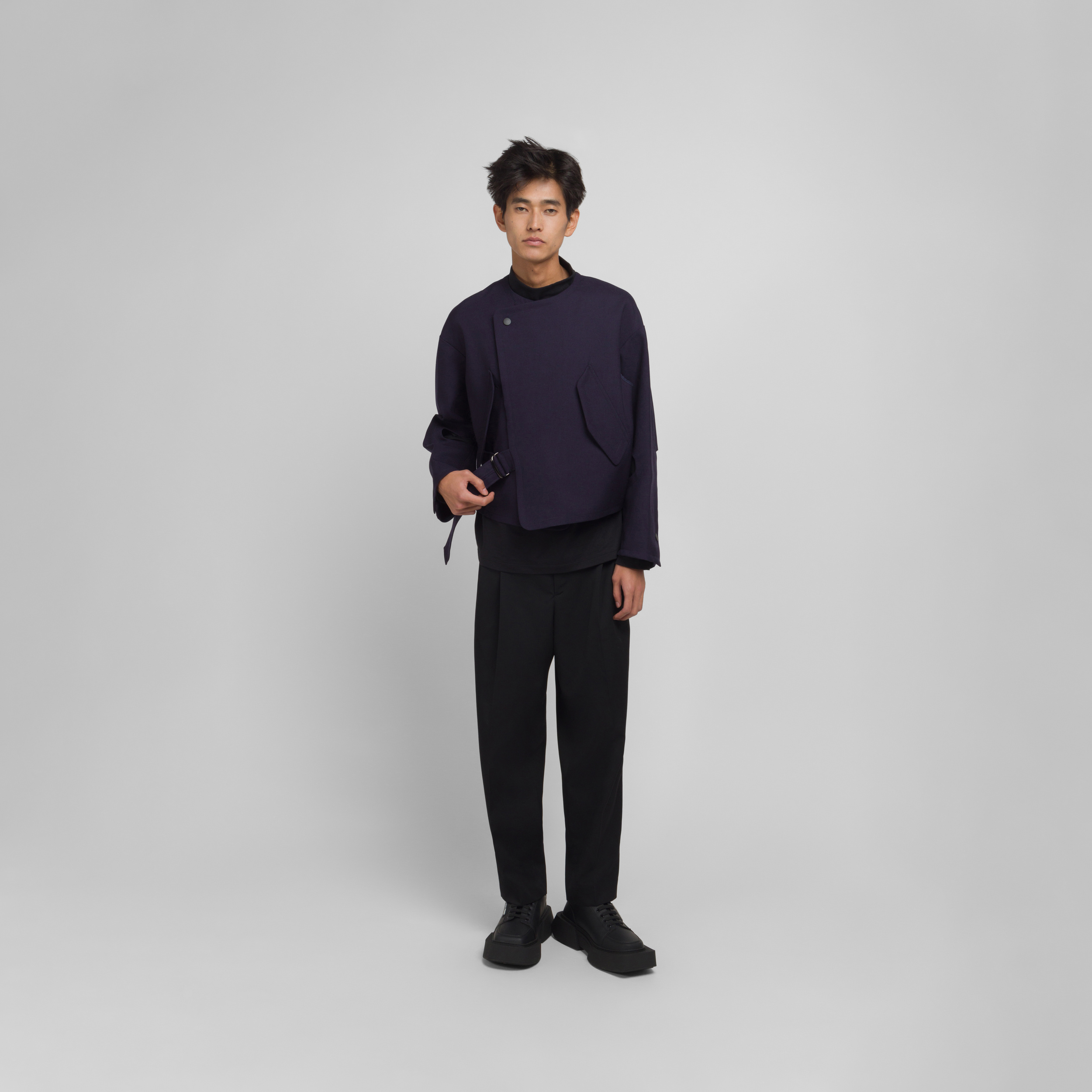 UJOH SHORT SLEEVE JACKET/2/ウール/NVY/ストライプ UJOH SHORT SLEEVE JACKET/2/ウール/NVY/ストライプ