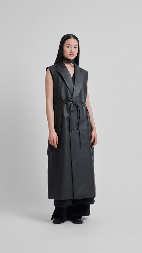 ジャケット・アウター stein / NO COLLAR BELTED JACKET stein / NO COLLAR BELTED JACKET(BLACK) STEIN | No Sleeve Long Coat